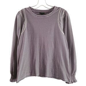 TALBOTS SIZE PETITE MEDIUM PURPLE/WHITE STRIPE LONG SLEEVE CREWNECK COTTON TOP